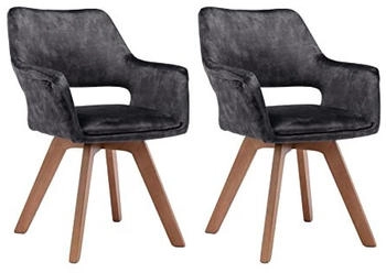 byLIVING Esszimmerstuhl 2er Set Klara/Vintage-Samt anthrazit/Gestell Massivholz/Sitzschale 360&deg; drehbar/Esszimmerstuhl/K&uuml;chenstuhl/B 52 H 89 T 63,5 cm (96715)