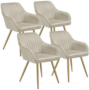 TecTake GmbH Stuhl Marilyn Samtoptik gesteppt 4er Setcreme/gold - beige Polyester 405749