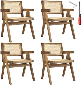 TecTake Esszimmerstuhl Lissy mit Wiener Geflecht Belastbarkeit 120 kg - Eiche hell 4er Set 56.50 x 59.50 x 82.50 cm (TT405897)