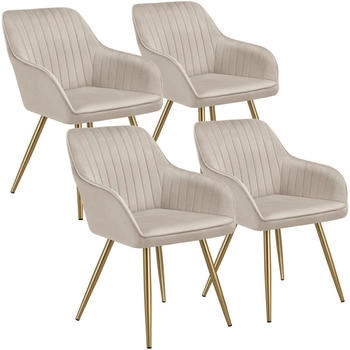 TecTake Esszimmerstuhl Marilyn (Set. 4 St) Extra weicher Samtbezug mit stilvollem Steppmuster taupe/gold (405757)