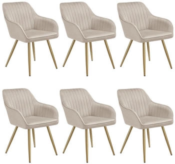 TecTake Esszimmerstuhl Marilyn (Set. 6 St) Extra weicher Samtbezug mit stilvollem Steppmuster taupe/gold (405758)