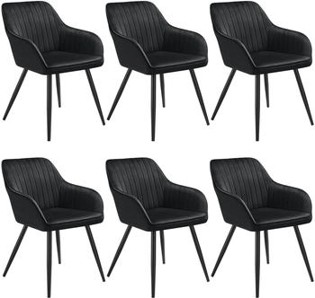 TecTake GmbH Stuhl Marilyn Samtoptik gesteppt 6er Setschwarz/schwarz - schwarz Stahl 405734