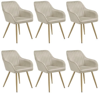 TecTake GmbH Stuhl Marilyn Samtoptik gesteppt 6er Setcreme/gold - beige Polyester 405750