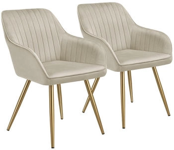 TecTake Esszimmerstuhl Marilyn (Set. 2 St) Extra weicher Samtbezug mit stilvollem Steppmuster creme/gold (405748)