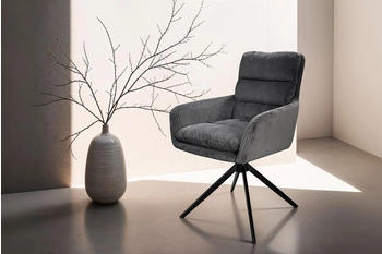 byLIVING Esszimmerstuhl 2er Set PURA / Grob-Cord dunkelgrau / Gestell Metall schwarz matt / Sitzschale 360&deg; drehbar / B 58 H 74 T 60 cm (24514356)