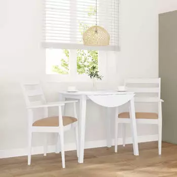 vidaXL Esszimmerst&uuml;hle mit Kissen 2 STK. Wei&szlig; Massivholz Gummibaum, K&uuml;chenstuhl, Stuhl, Beistellstuhl, Essstuhl, Wohnzimmerstuhl, Restaurant Stuhl (4102475)