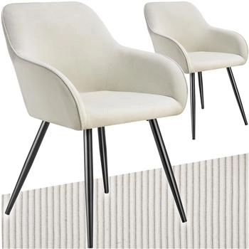 TecTake 2er Set Esszimmerstuhl Marilyn Cordoptik creme/schwarz