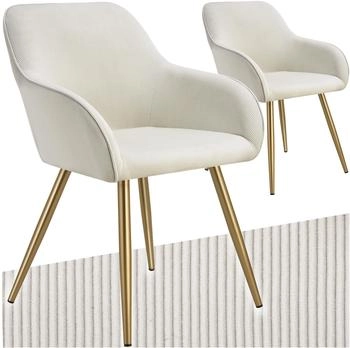 TecTake 2er Set Esszimmerstuhl Marilyn Cordoptik creme/gold