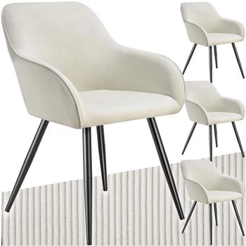 TecTake 4er Set Esszimmerstuhl Marilyn Cordoptik creme/schwarz