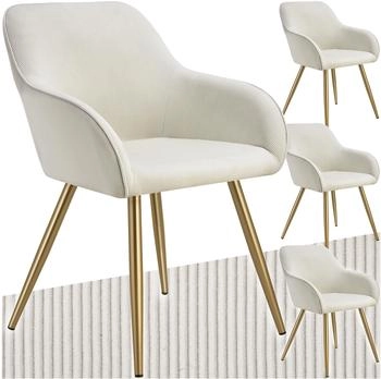 TecTake 4er Set Esszimmerstuhl Marilyn Cordoptik creme/gold