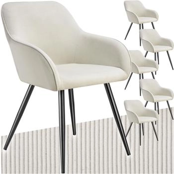TecTake 6er Set Esszimmerstuhl Marilyn Cordoptik creme/schwarz