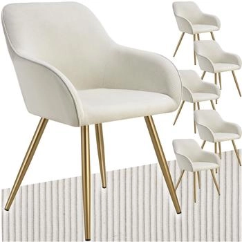 TecTake 6er Set Esszimmerstuhl Marilyn Cordoptik creme/gold