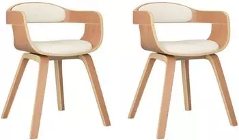 vidaXL Esszimmerst&uuml;hle 2er-Set Creme Bugholz & Kunstleder (3092380)