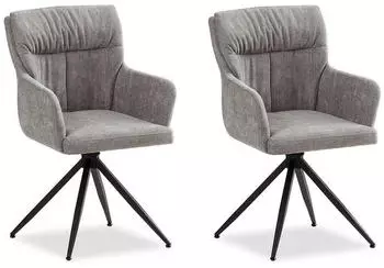 Homestyle4u Polsterstühle mit Armlehne drehbar Leinen Grau 2er Set (2847)
