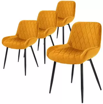 ML-Design Esszimmerst&uuml;hle 4er-Set Samt Metallbeine Senfgelb