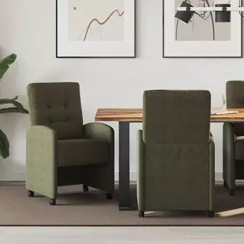 vidaXL Esszimmerst&uuml;hle mit Rollen 2er-Set Kunstwildleder Armeegr&uuml;n (42017899)