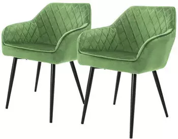 ML-Design Esszimmerst&uuml;hle 2er-Set mit Armlehne, Samtbezug, Salbei (490009676)