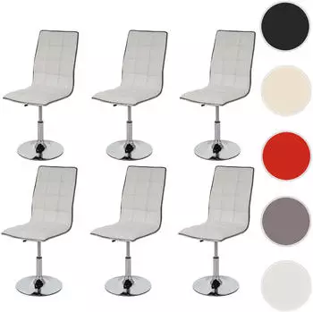 Mendler HWC-C41 Esszimmerstuhl 6er-Set h&ouml;henverstellbar drehbar Kunstleder wei&szlig; (HWC-C41)