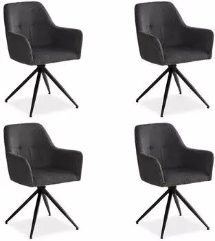 Homestyle4u Polsterstuhl mit Armlehnen, drehbar, Cord, Grau, 4er Set (2728)