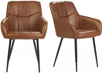 Miliboo Montero Gepolsterter Stuhl, braunes Polyurethan & schwarzes Metall, 2er-Set (MONTERO)