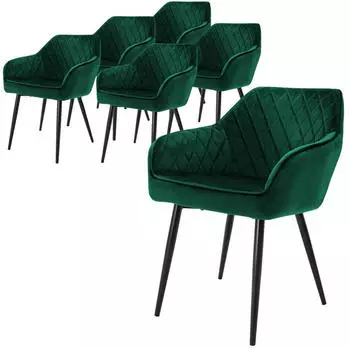 ML-Design Esszimmerst&uuml;hle mit Armlehne, Samtbezug, Dunkelgr&uuml;n, 6er-Set (490011307)