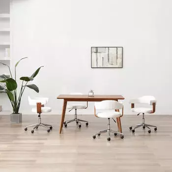 vidaXL Drehbare Esszimmerst&uuml;hle 4er-Set Wei&szlig; Bugholz & Kunstleder (3054894)
