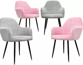 ECD Germany Esszimmerstuhl mit Armlehne Samt Grau/Rosa 4er-Set (390002858)