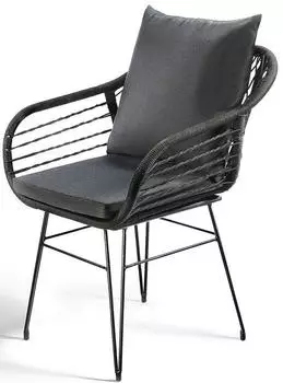 kobolo Stuhl Retro-Look-Black Schnurgeflecht Metall mit Kissen (54115-22)