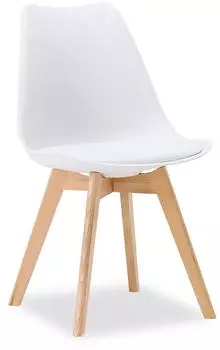 Homestyle4u Schalenstuhl Weiß Kunststoff Holzbeine Skandinavisch (3147)