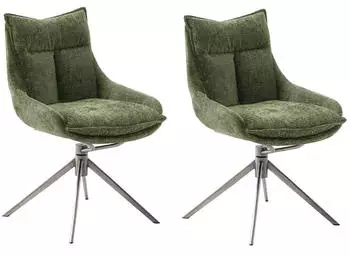 MCA Furniture Parker Esszimmerstuhl Polyester olive/Edelstahl 360&deg; drehbar (2er-Set)