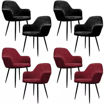 ECD Germany Esszimmerstuhl mit R&uuml;ckenlehne, Microfaser, Schwarz/Bordeaux, 8er Set (390002862)