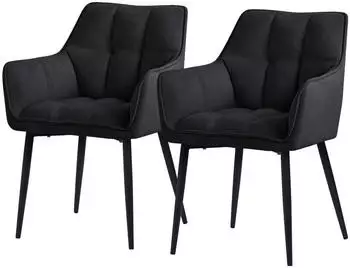 ML-Design Esszimmerstuhl 2er-Set Frottee gepolstert Schwarz (490015018)