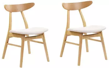 Beliani Lynn Esszimmerstuhl 2er-Set, Holz hell, Polsterung Beige (LYNN)