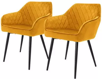 ML-Design Esszimmerst&uuml;hle 2er Set mit Armlehne, Samtbezug, Senfgelb (490009675)