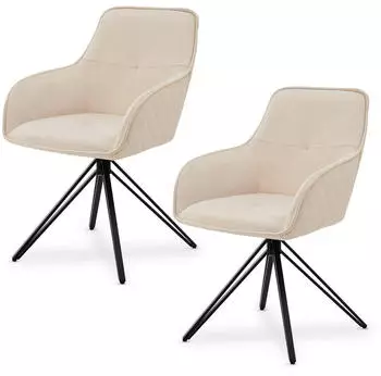 Juskys Clyde Drehstuhl mit Armlehne, Samt, Beige, 2er-Set