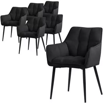 ML-Design Esszimmerstuhl 6er-Set Frottee gepolstert Schwarz