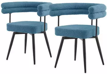 ML-Design Esszimmerst&uuml;hle 2er Set Teddy-Stoff Blau 360&deg; drehbar mit Armlehnen (490018324)