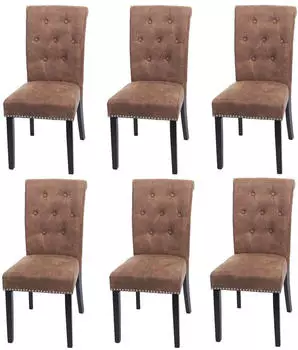 MCW Edinburgh II Esszimmerstuhl Chesterfield Textil Braun, 6er-Set (Edinburgh II-6)