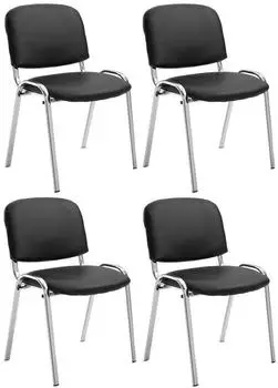 CLP Ken 4er-Set Besucherst&uuml;hle Kunstleder Chrom, Schwarz