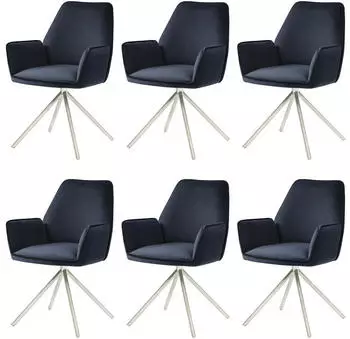 MCW G67 Esszimmerstuhl 6er-Set, drehbar, Samt, anthrazit-blau (MCW-G67)