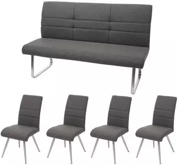MCW Esszimmer-Set G55 5-teilig, 4 St&uuml;hle + Sitzbank 160cm, grau-braun