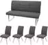 MCW Esszimmer-Set G55 5-teilig, 4 Stühle + Sitzbank 160cm, grau-braun