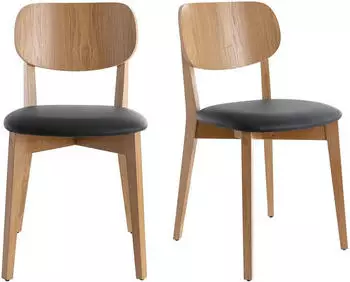Miliboo Lucia chair in wood and faux leather x2 black