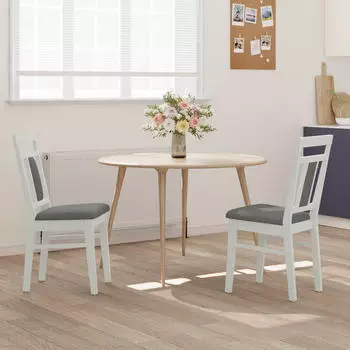 vidaXL Dining chair in solid wood with cushion x2 white and grey