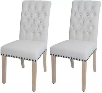 MCW MCW-O66 Esszimmerstuhl Chesterfield Nieten Textil wei&szlig; (99736)
