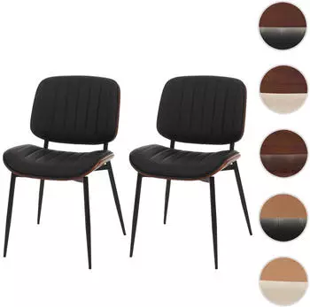 Mendler HWC-O44 Esszimmerstuhl 2er-Set Bugholz Kunstleder schwarz (118200)