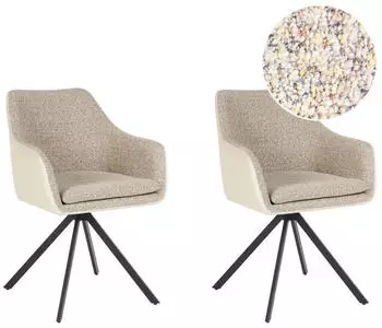 Beliani Lithia 2er-Set Esszimmerstühle Stoff/Kunstleder Taupe/Beige
