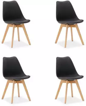 Homestyle4u Schalenstuhl 4er Set Kunststoff Holzbeine Schwarz (3345)