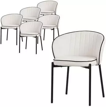 ML-Design Esszimmerst&uuml;hle 6er-Set Polster Stoff Beige Metallbeine (490018699)