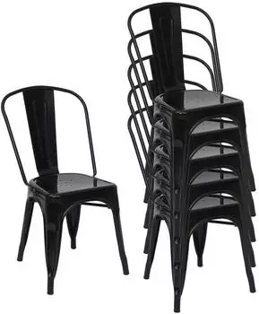 MCW Stuhl A73 Bistrostuhl Metall stapelbar, Schwarz, 6er-Set (MCW-A73)
